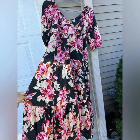 Anthropologie Blossom Textured Floral Smocked Back Maxi Dress Pockets - Picture 10 of 11